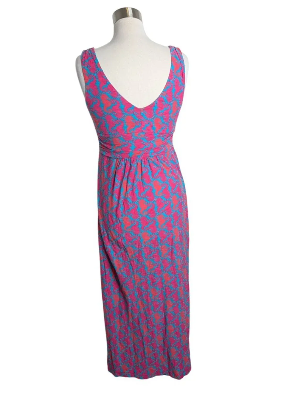 Lilly Pulitzer Sloane Maxi Dress Pink Blue Seahorse V-Neck Resort Wear M $218 - Picture 4 of 11